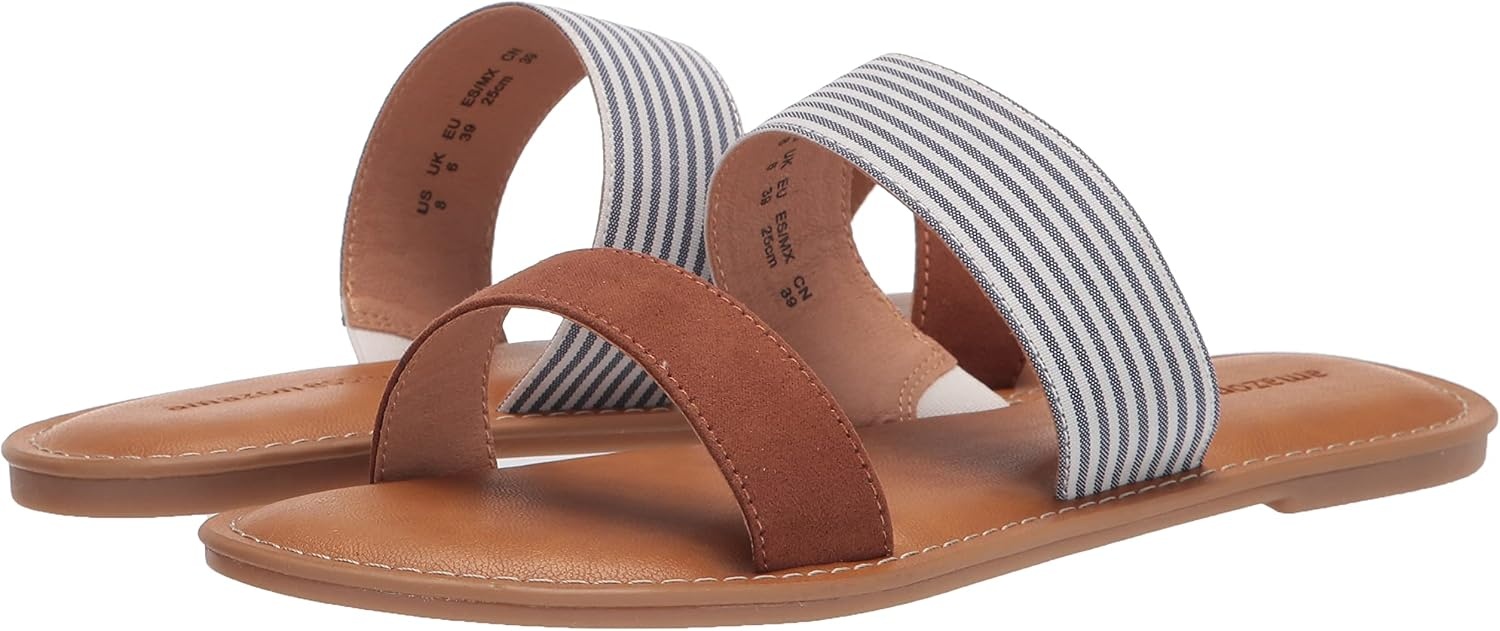 image:imageAmazon Essentials Womens Two Band Slip On Open Toe Fashion Slide SandalLight Blue