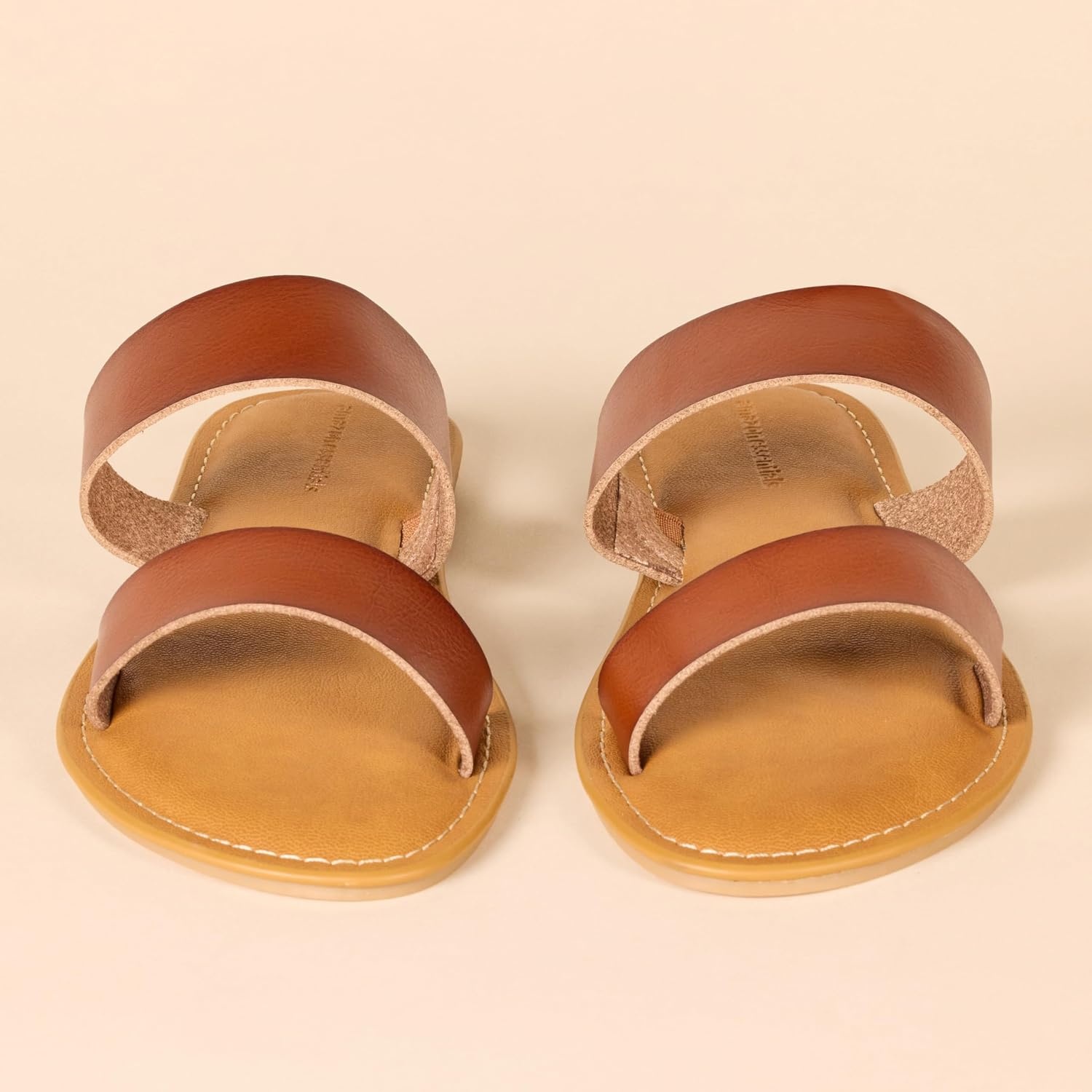 image:imageAmazon Essentials Womens Two Band Slip On Open Toe Fashion Slide SandalTan