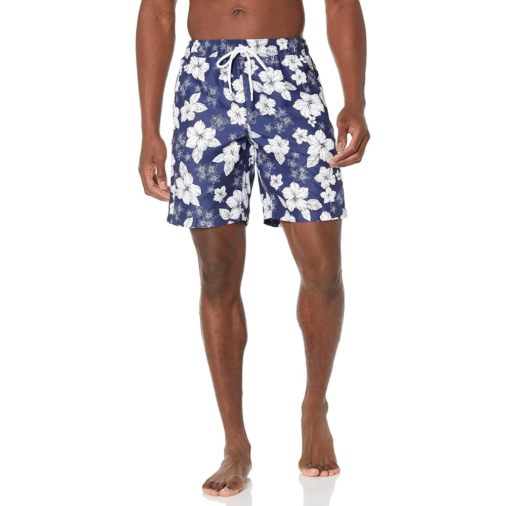 image:imageAmazon Essentials Mens 9 QuickDry Lightweight Breathable Swim Trunk with Mesh LinerNavy Hibiscus Flower