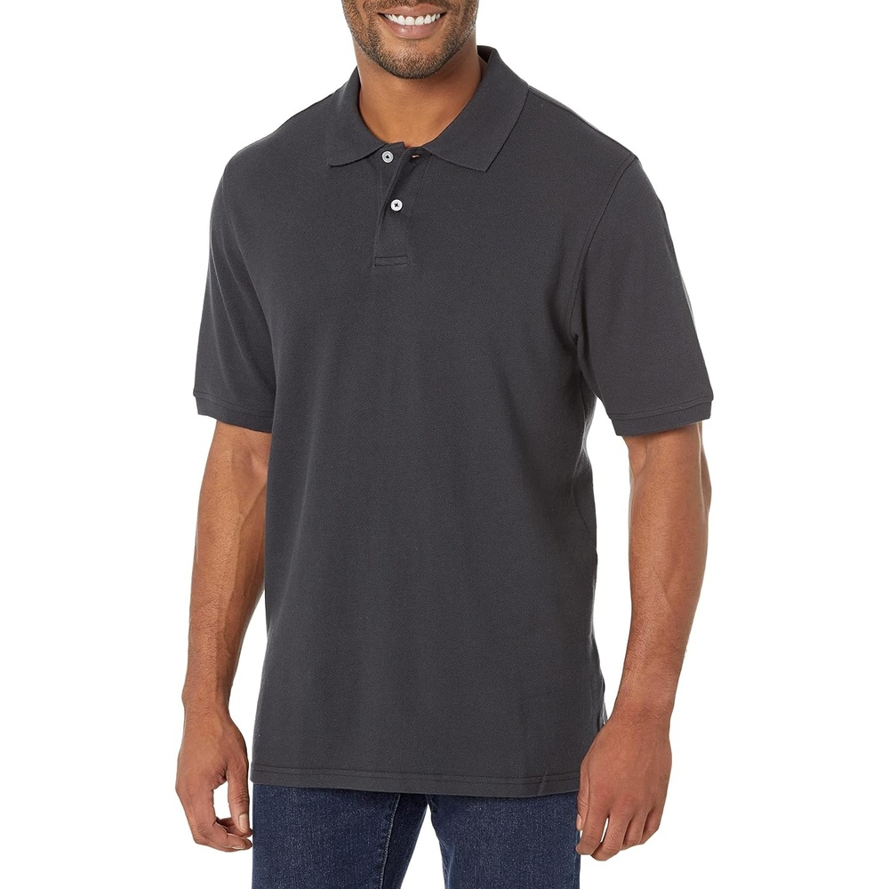 image:imageAmazon Essentials Mens RegularFit Cotton Pique Polo Shirt Short Sleeve Available in Big amp TallBlack