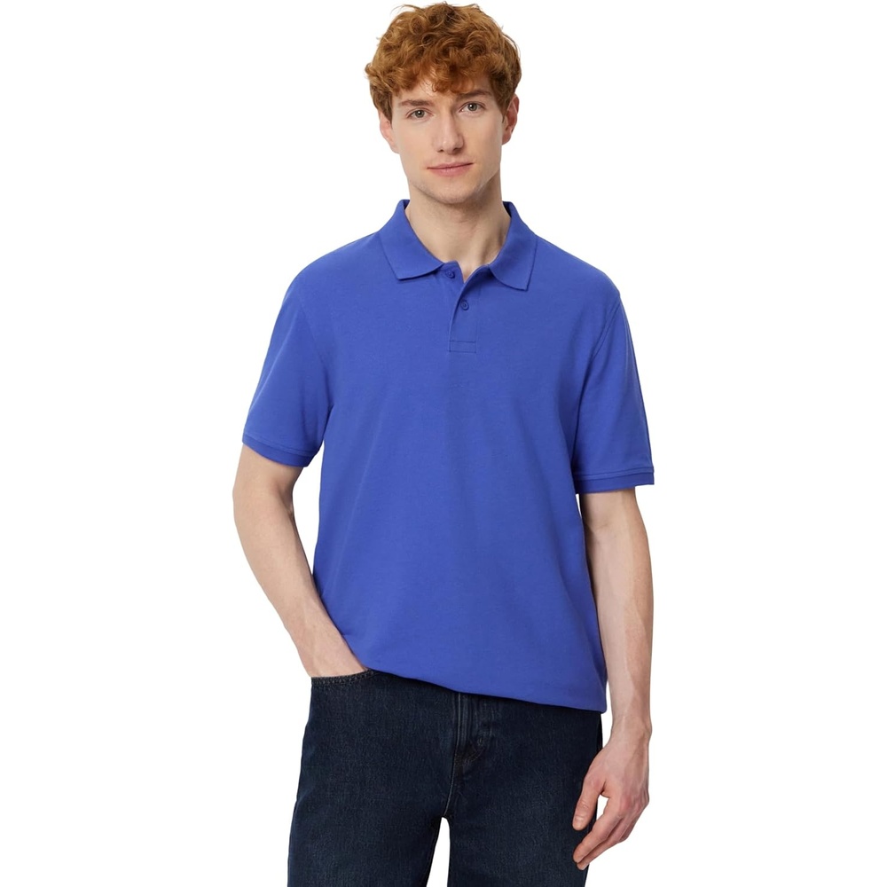 image:imageAmazon Essentials Mens RegularFit Cotton Pique Polo Shirt Short Sleeve Available in Big amp TallBlue