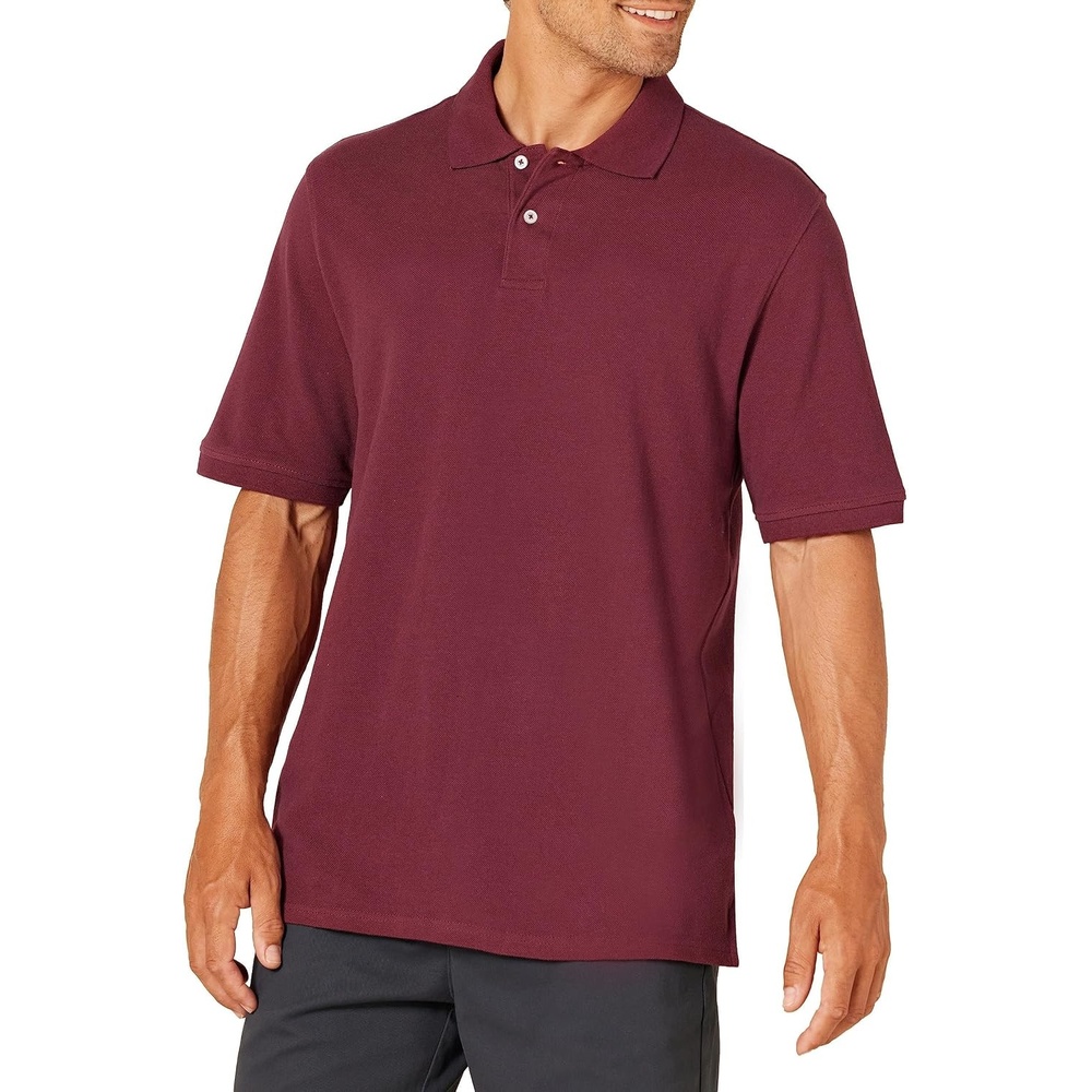 image:imageAmazon Essentials Mens RegularFit Cotton Pique Polo Shirt Short Sleeve Available in Big amp TallBurgundy