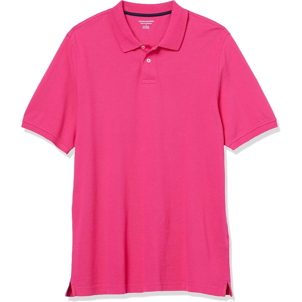 image:imageAmazon Essentials Mens RegularFit Cotton Pique Polo Shirt Short Sleeve Available in Big amp TallHot Pink
