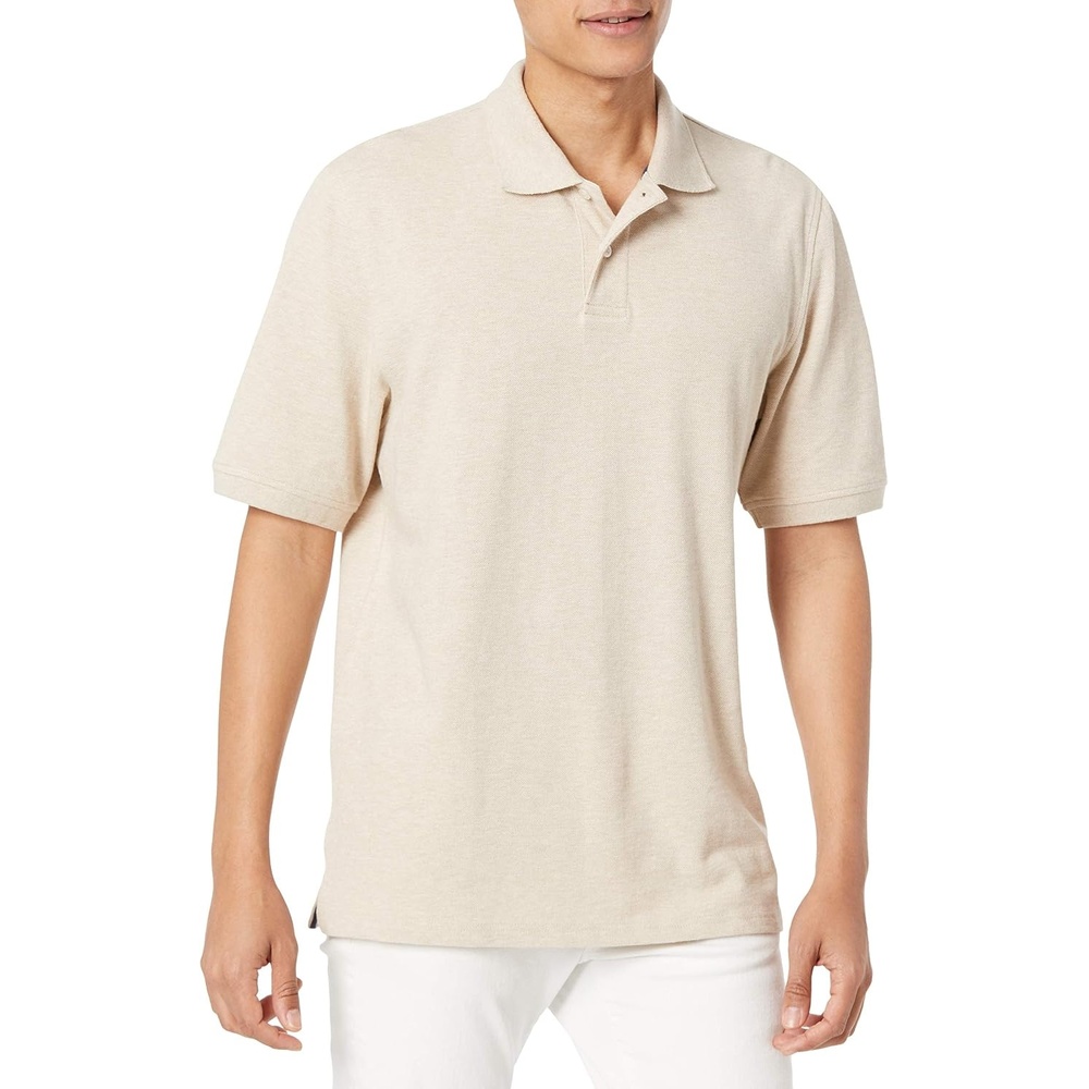 image:imageAmazon Essentials Mens RegularFit Cotton Pique Polo Shirt Short Sleeve Available in Big amp TallOatmeal Heather