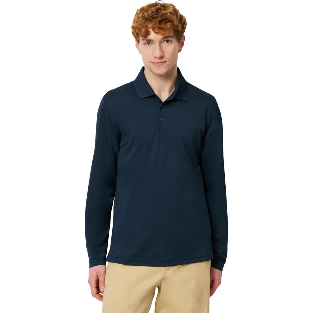 image:imageAmazon Essentials Mens Slim Fit Long Sleeve Quick Dry Golf Polo ShirtDark Navy