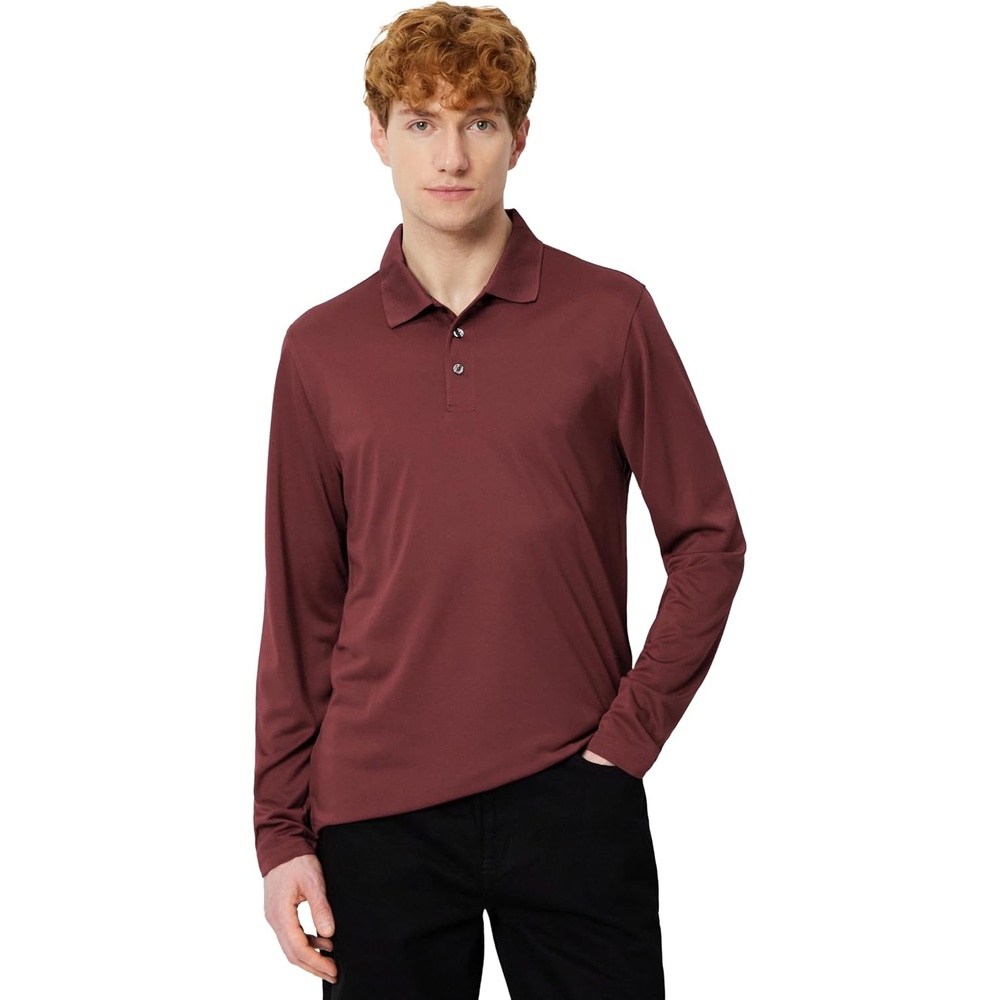 image:imageAmazon Essentials Mens Slim Fit Long Sleeve Quick Dry Golf Polo ShirtRich Burgundy