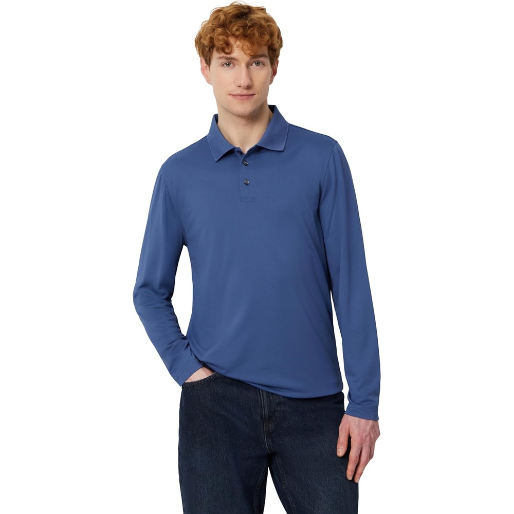 image:imageAmazon Essentials Mens Slim Fit Long Sleeve Quick Dry Golf Polo ShirtWashed Blue