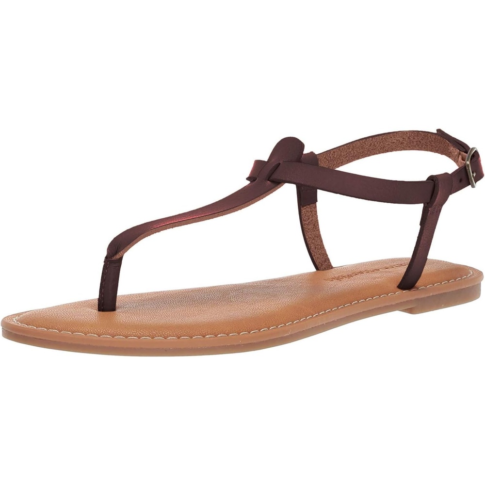 image:imageAmazon Essentials Womens Casual Thong Leather Sandal with Ankle Strap Wide Width AvailableBrown