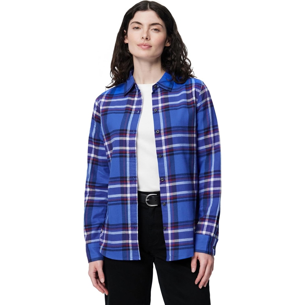 image:imageAmazon Essentials Womens RegularFit LongSleeve Lightweight Cotton Brushed Flannel ShirtBlue Plaid