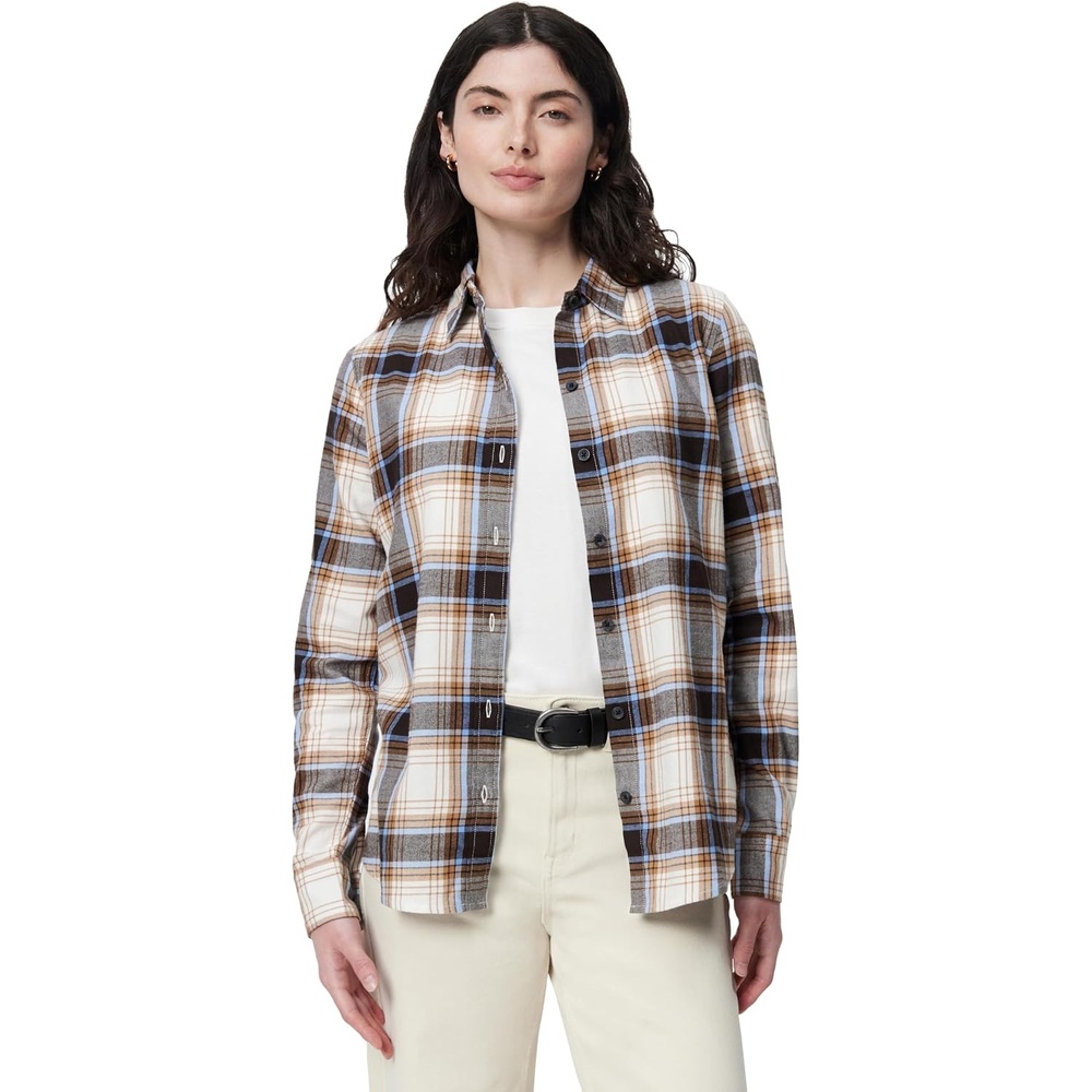 image:imageAmazon Essentials Womens RegularFit LongSleeve Lightweight Cotton Brushed Flannel ShirtCaramel Plaid