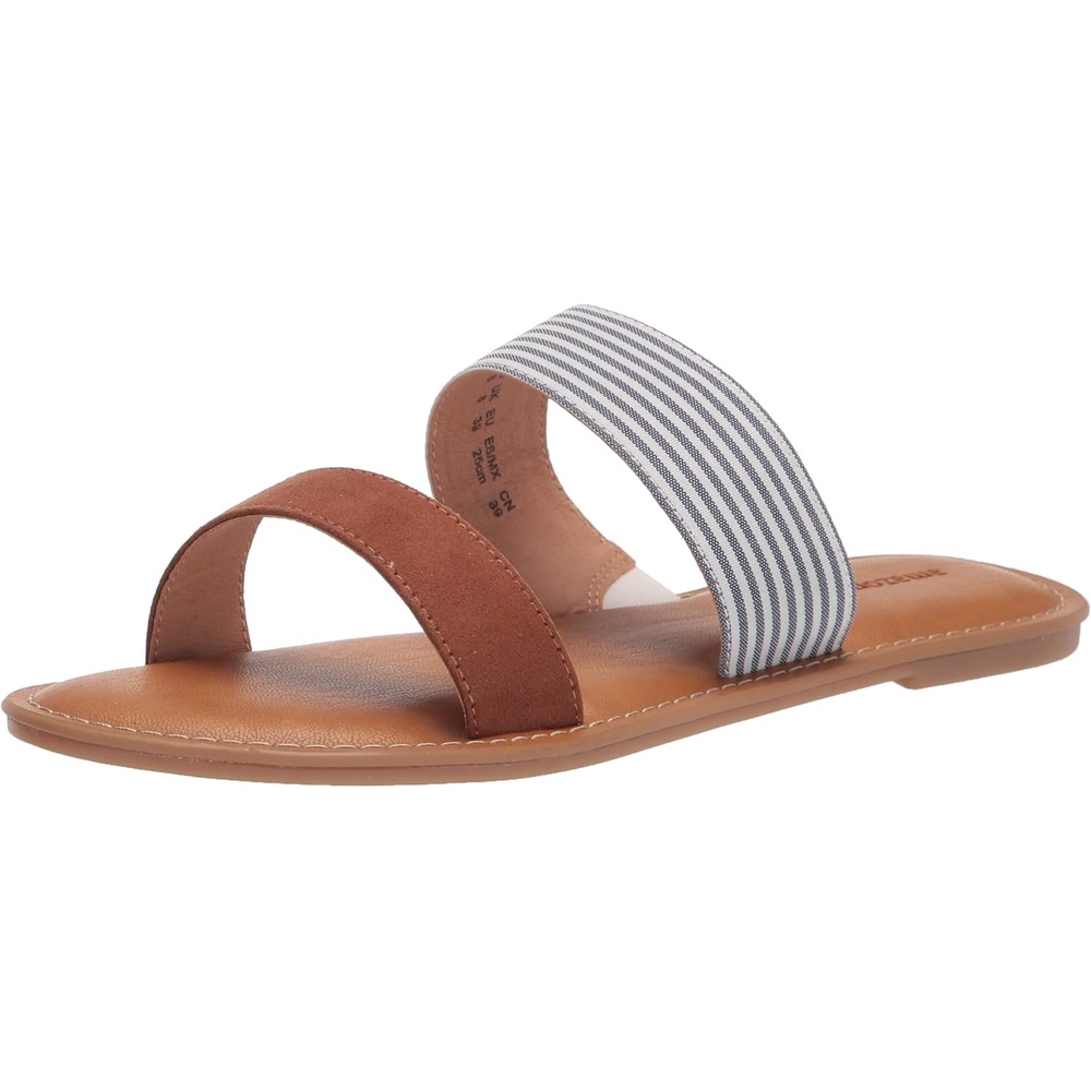 image:imageAmazon Essentials Womens Two Band Slip On Open Toe Fashion Slide SandalLight Blue
