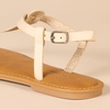 Amazon Essentials Women’s Casual Thong Leather Sandal with Ankle Strap, Wide Width Available(Light Beige)