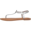 Amazon Essentials Women’s Casual Thong Leather Sandal with Ankle Strap, Wide Width Available(Silver)