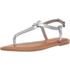 Amazon Essentials Women’s Casual Thong Leather Sandal with Ankle Strap, Wide Width Available(Silver)