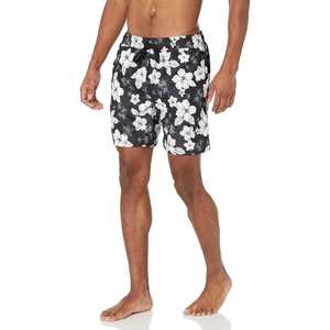 Amazon Essentials Men’s 7″ Quick-Dry Swim Trunk, Lightweight Breathable(Black Hibiscus Flower)