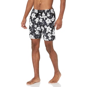 Amazon Essentials Men’s 7″ Quick-Dry Swim Trunk, Lightweight Breathable(Black Hibiscus Print)
