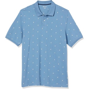 Amazon Essentials Men’s Regular-Fit Cotton Pique Polo Shirt, Short Sleeve (Available in Big & Tall)(Blue White Palm Tree Print)