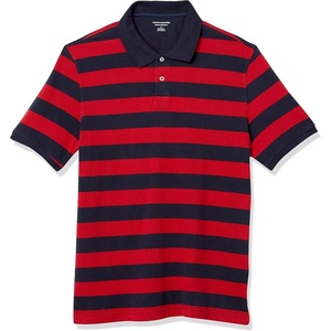 Amazon Essentials Men’s Regular-Fit Cotton Pique Polo Shirt, Short Sleeve (Available in Big & Tall)(Navy Red Rugby Stripe)