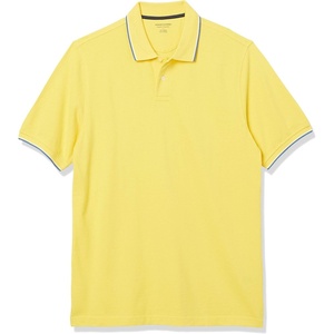 Amazon Essentials Men’s Regular-Fit Cotton Pique Polo Shirt, Short Sleeve (Available in Big & Tall)(Yellow Twin Stripe)
