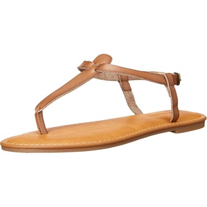 Amazon Essentials Women’s Casual Thong Leather Sandal with Ankle Strap, Wide Width Available(Mushroom Brown)