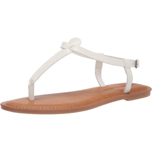 Amazon Essentials Women’s Casual Thong Leather Sandal with Ankle Strap, Wide Width Available(White)