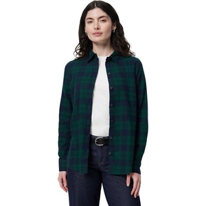 Amazon Essentials Women’s Regular-Fit Long-Sleeve Lightweight Cotton Brushed Flannel Shirt(Dark Green Plaid)