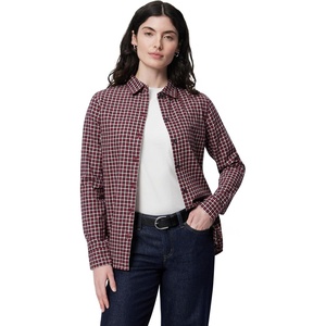 Amazon Essentials Women’s Regular-Fit Long-Sleeve Lightweight Cotton Brushed Flannel Shirt(Navy Gingham)
