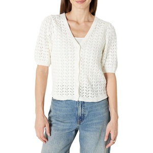 Amazon Essentials Women’s Relaxed-Fit Crochet Short-Sleeve Cardigan(Cream)