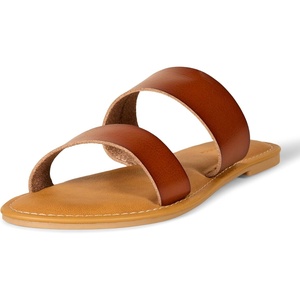 Amazon Essentials Women’s Two Band Slip On Open Toe Fashion Slide Sandal(Tan)