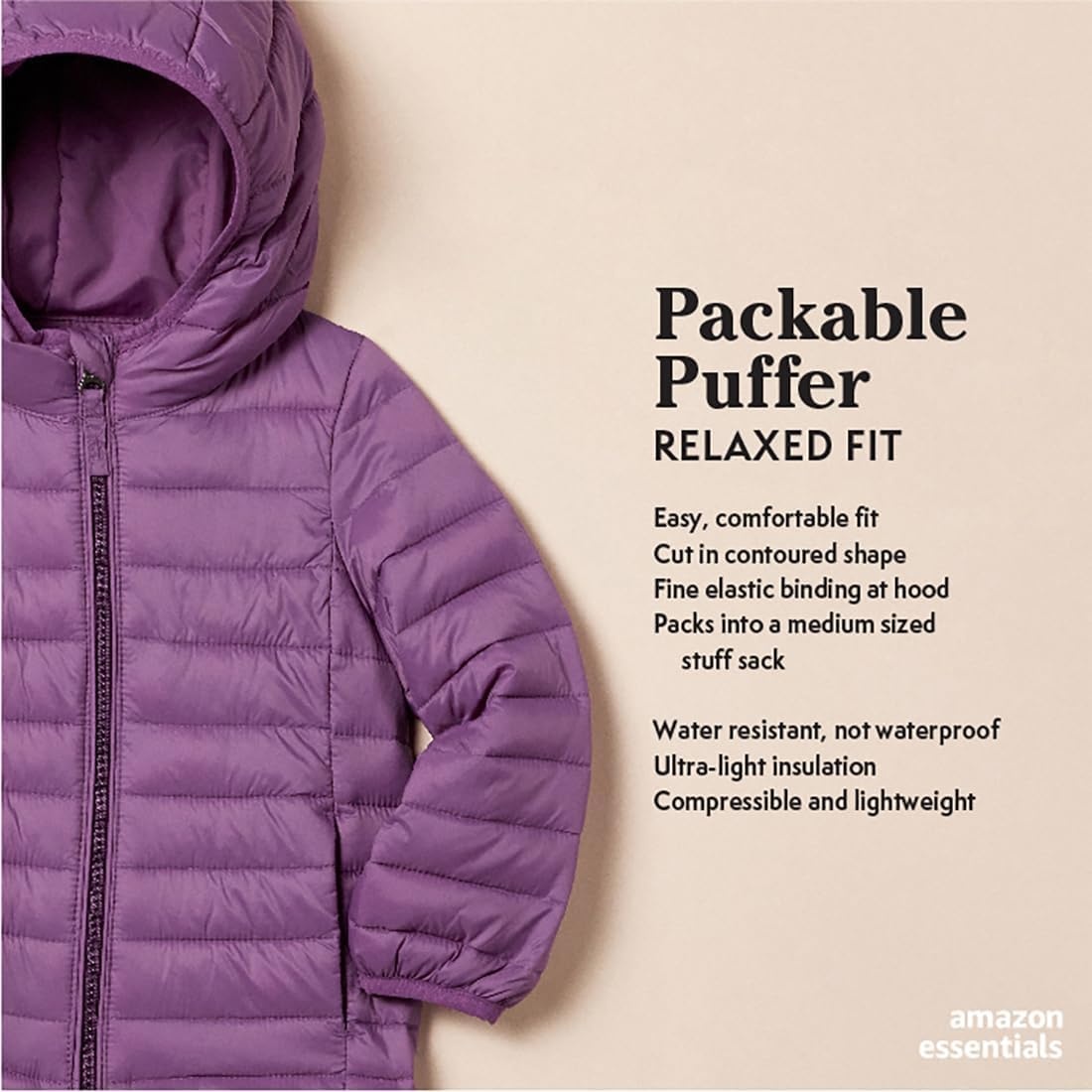 image:imageAmazon Essentials Girls and Toddlers Lightweight WaterResistant Packable Hooded Puffer JacketBlack Caviar