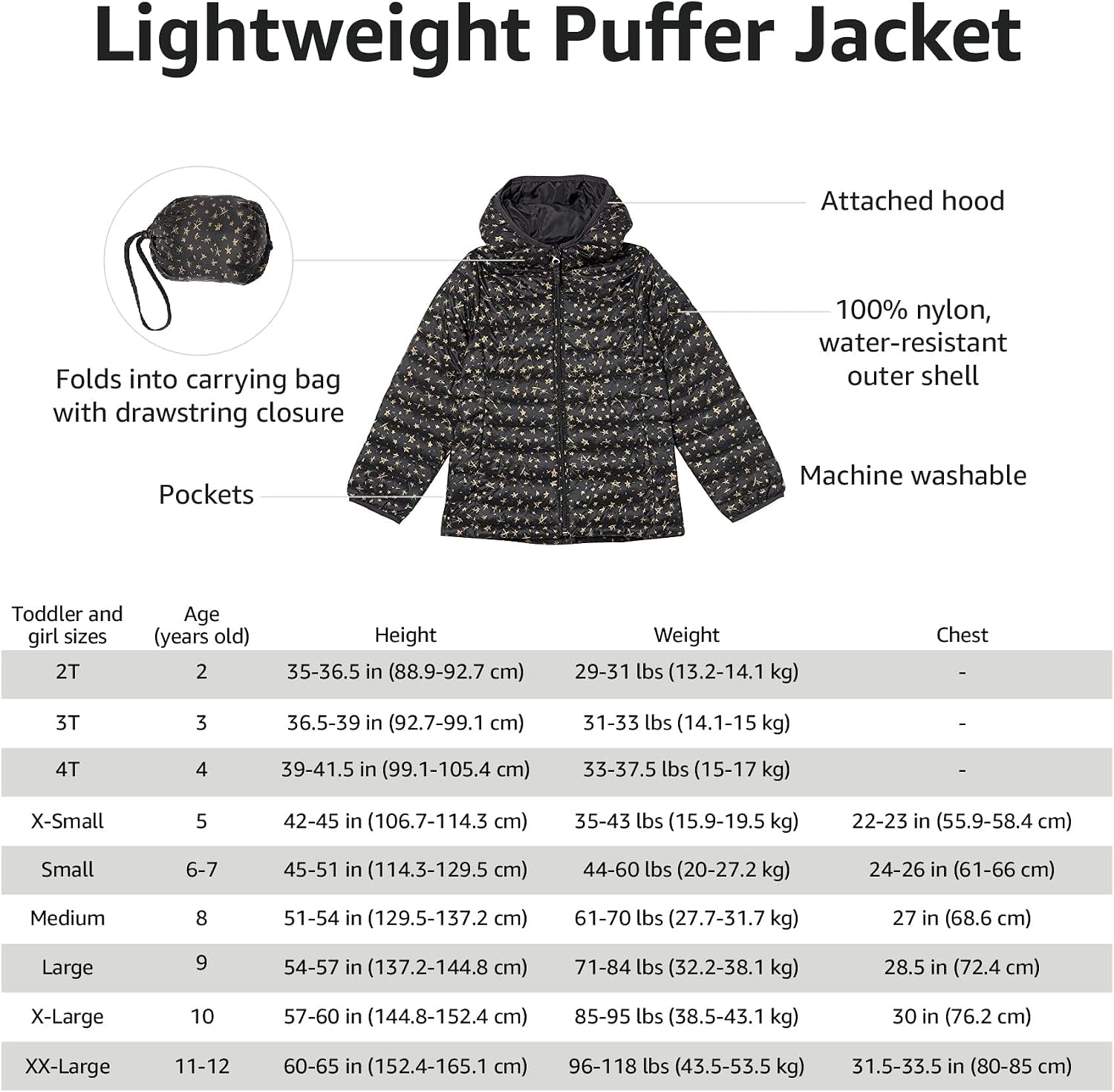image:imageAmazon Essentials Girls and Toddlers Lightweight WaterResistant Packable Hooded Puffer JacketBlack Caviar