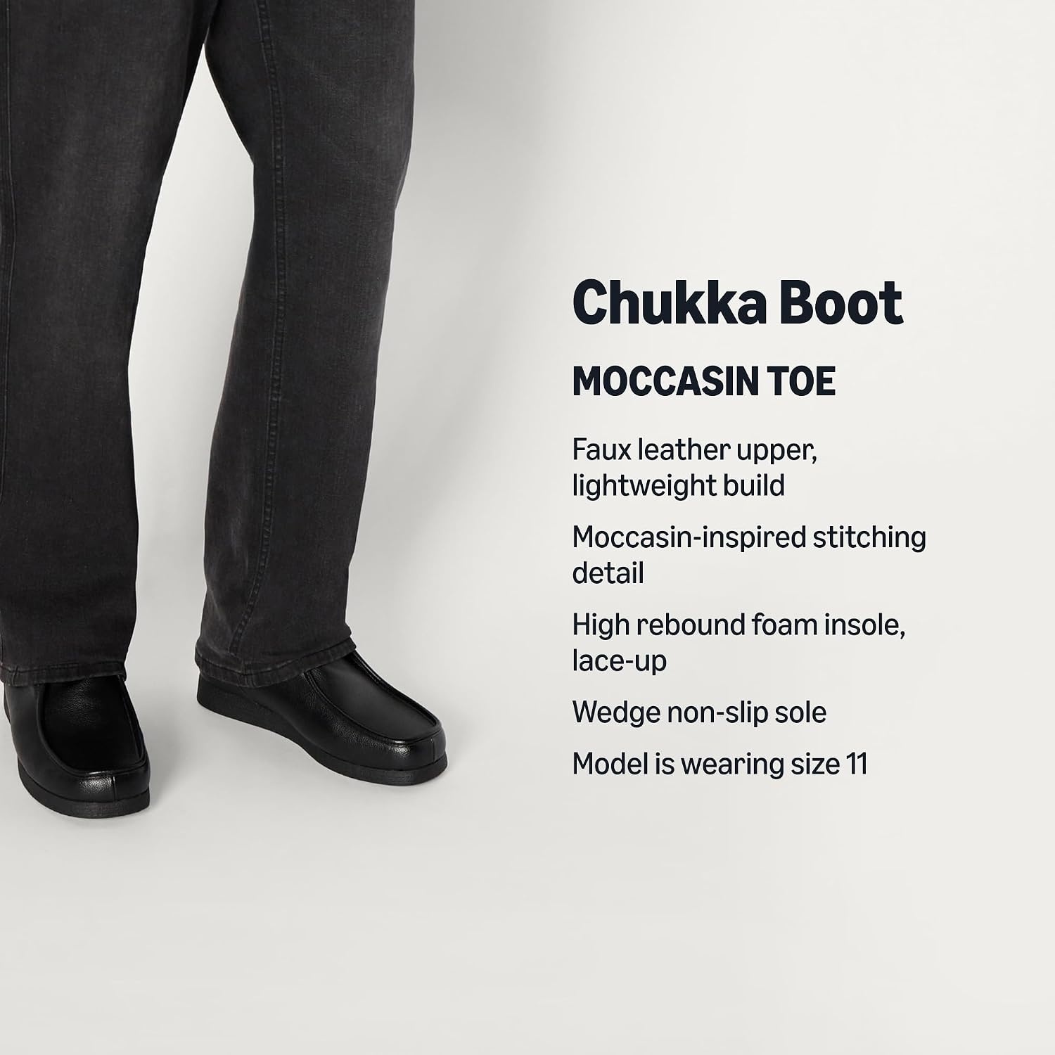image:imageAmazon Essentials Mens Lightweight Chukka Moc Toe BootsBlack Faux Leather