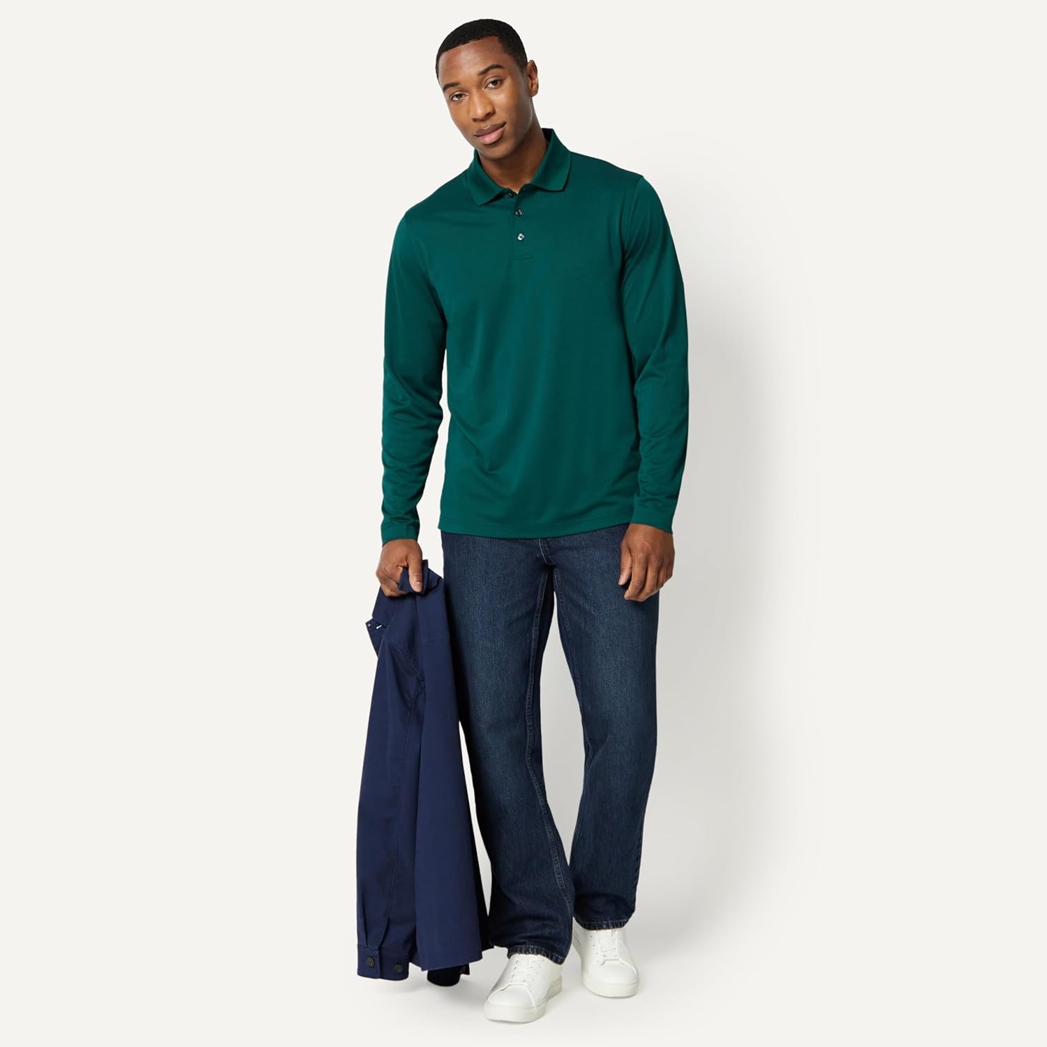 image:imageAmazon Essentials Mens Regular Fit Long Sleeve Quick Dry Golf Polo ShirtDark Green
