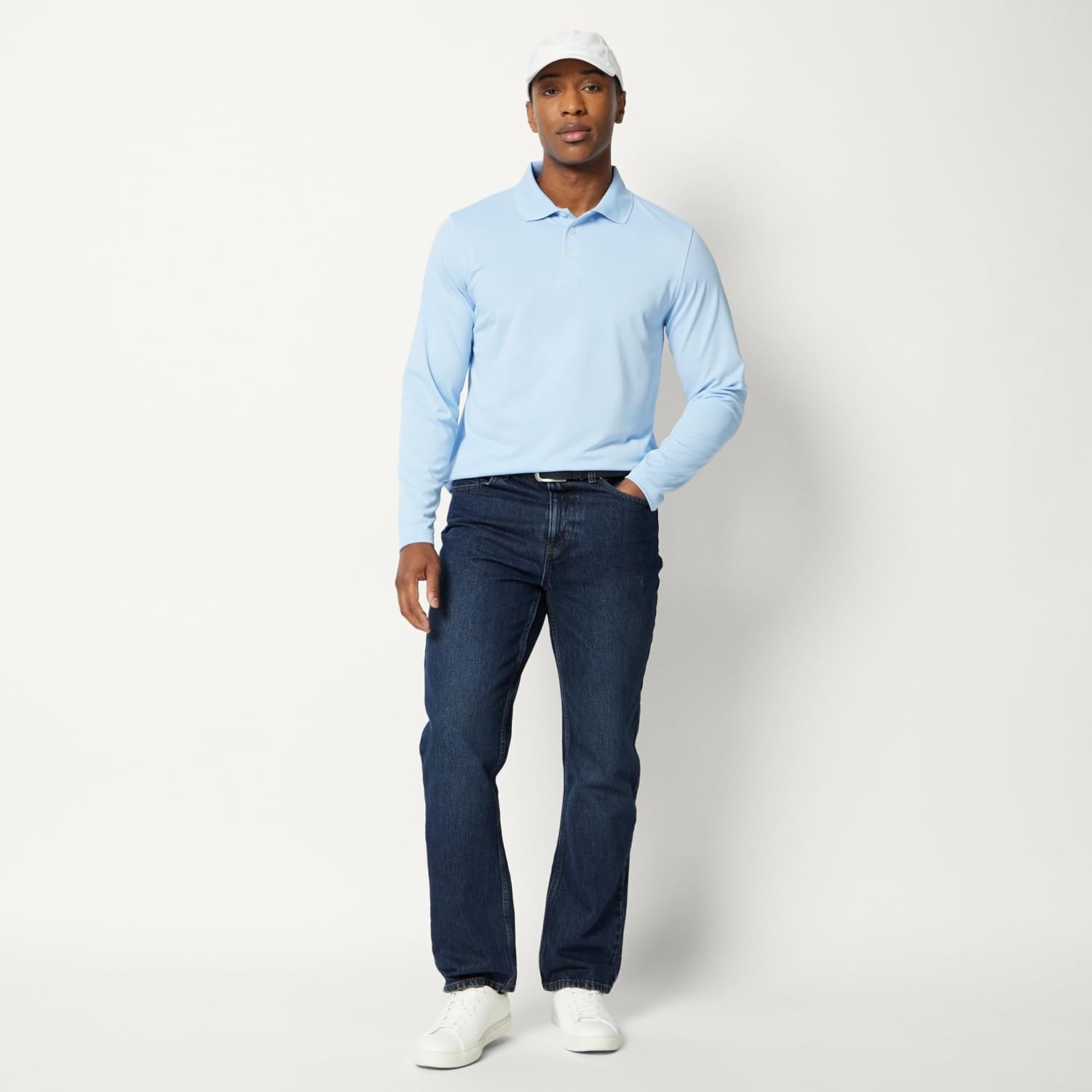 image:imageAmazon Essentials Mens Regular Fit Long Sleeve Quick Dry Golf Polo ShirtLight Blue