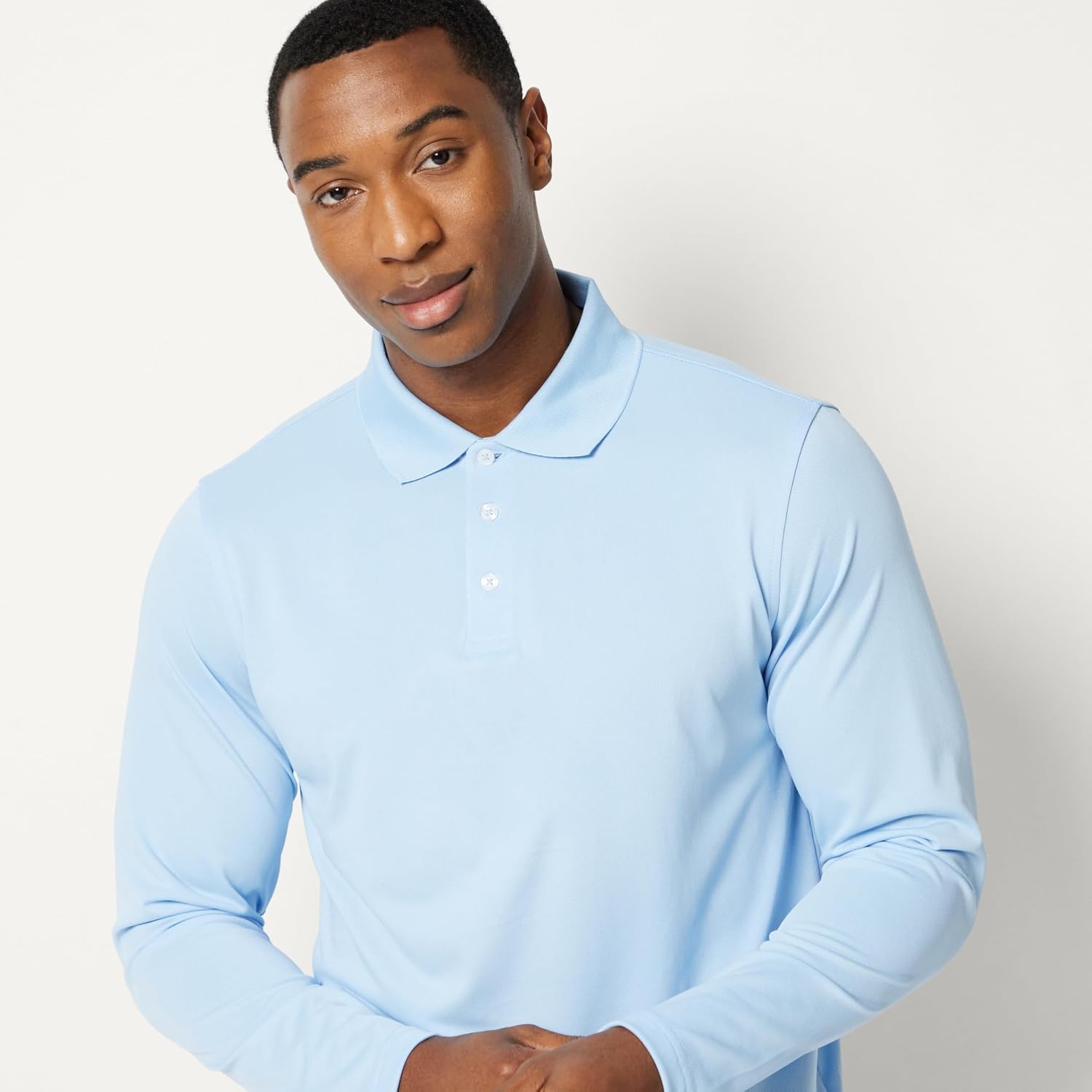 image:imageAmazon Essentials Mens Regular Fit Long Sleeve Quick Dry Golf Polo ShirtLight Blue