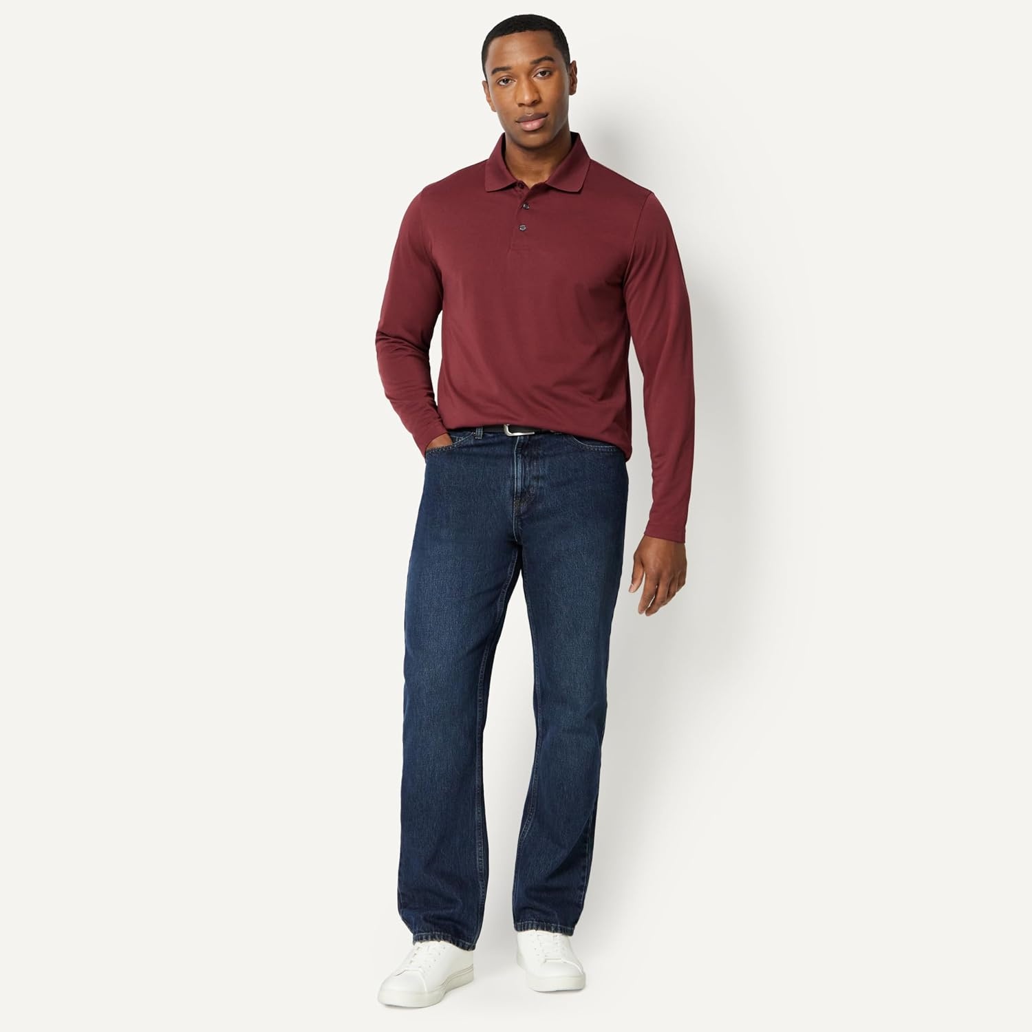 image:imageAmazon Essentials Mens Regular Fit Long Sleeve Quick Dry Golf Polo ShirtRich Burgundy
