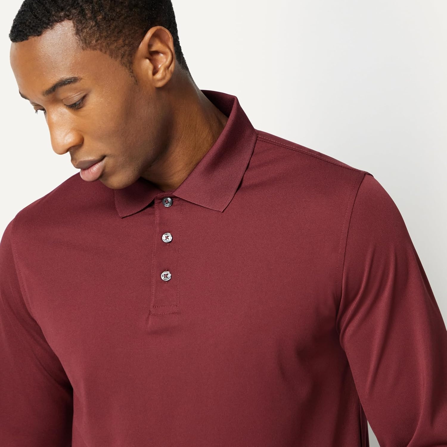 image:imageAmazon Essentials Mens Regular Fit Long Sleeve Quick Dry Golf Polo ShirtRich Burgundy
