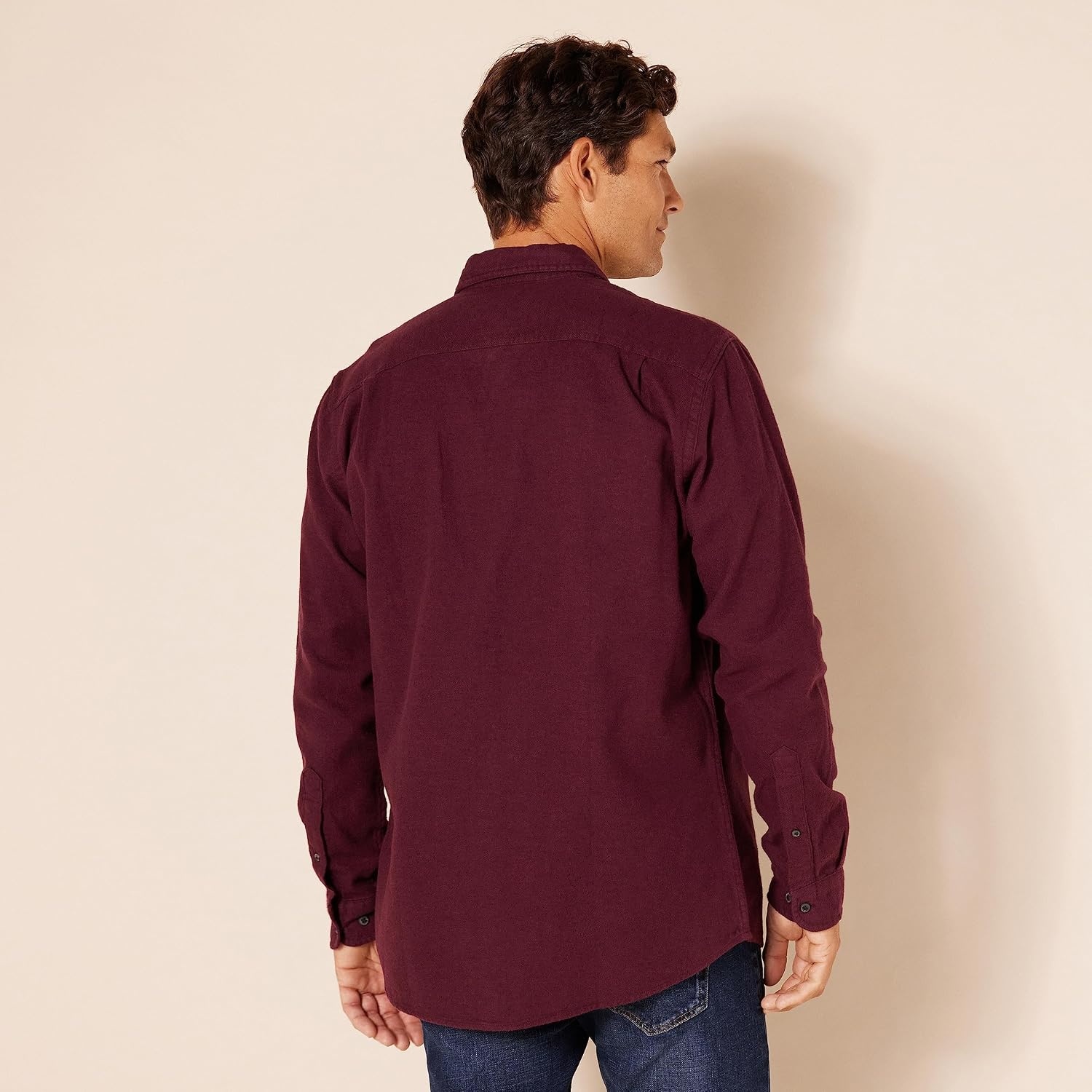 image:imageAmazon Essentials Mens RegularFit LongSleeve Flannel Casual Shirt TwoPocketBurgundy Heather