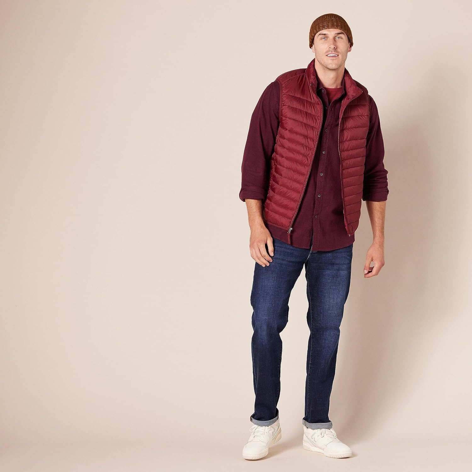 image:imageAmazon Essentials Mens RegularFit LongSleeve Flannel Casual Shirt TwoPocketBurgundy Heather