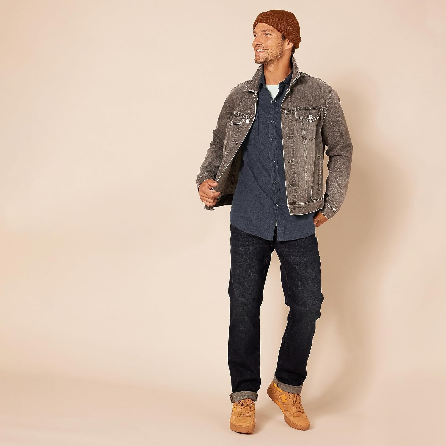 image:imageAmazon Essentials Mens RegularFit LongSleeve Flannel Casual Shirt TwoPocketDark Denim
