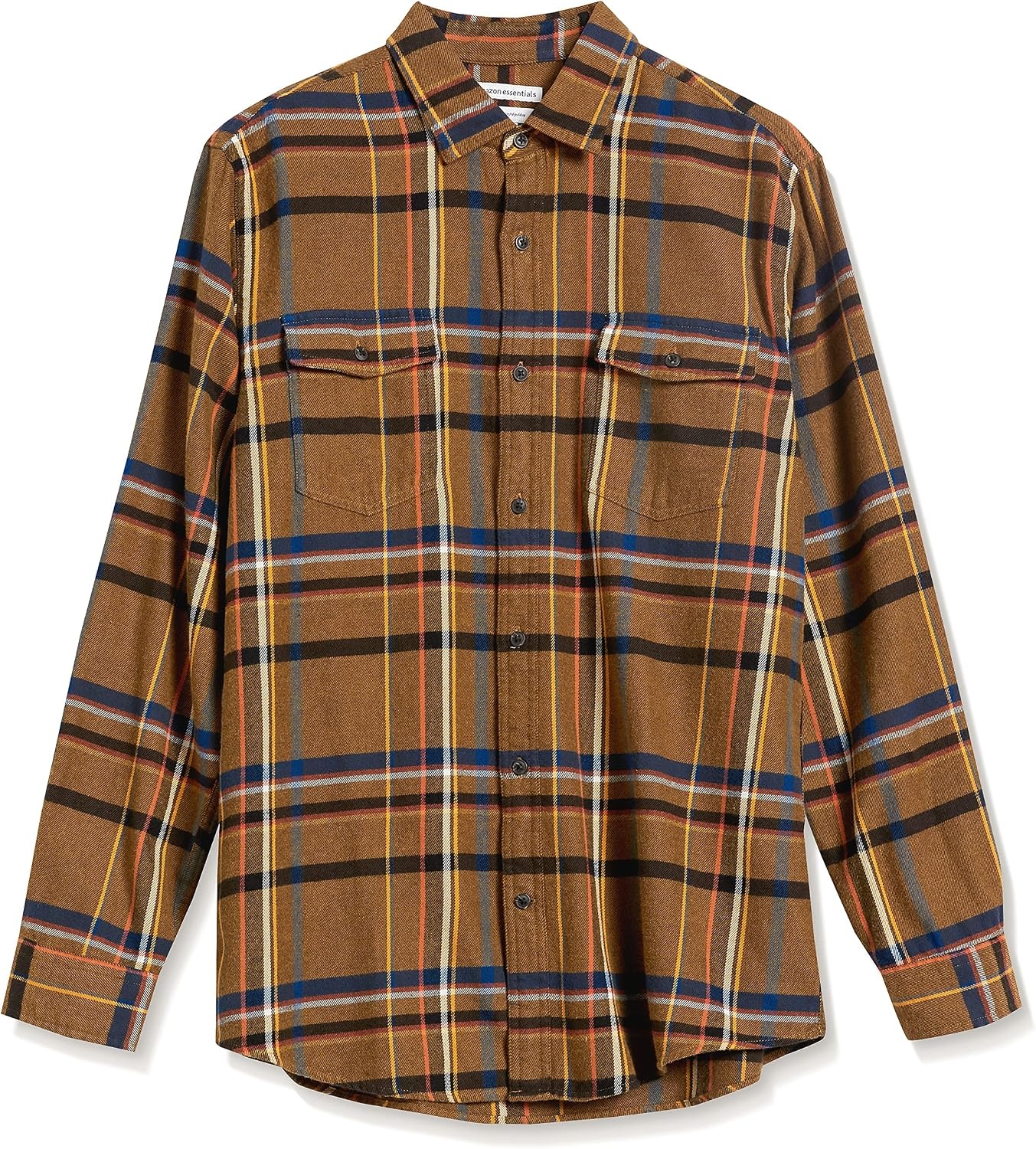 image:imageAmazon Essentials Mens RegularFit LongSleeve Flannel Casual Shirt TwoPocketTobacco Brown Plaid