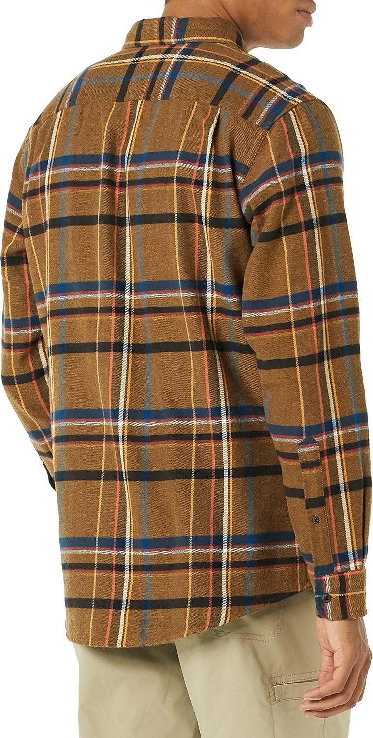 image:imageAmazon Essentials Mens RegularFit LongSleeve Flannel Casual Shirt TwoPocketTobacco Brown Plaid