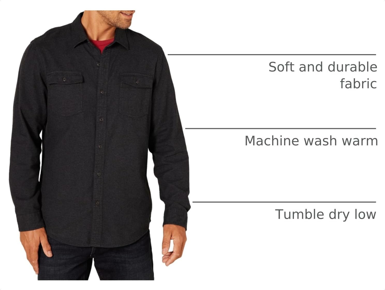 image:imageAmazon Essentials Mens SlimFit Flannel LongSleeve Button Down Shirt TwoPocket 100 Cotton PlaidBlack