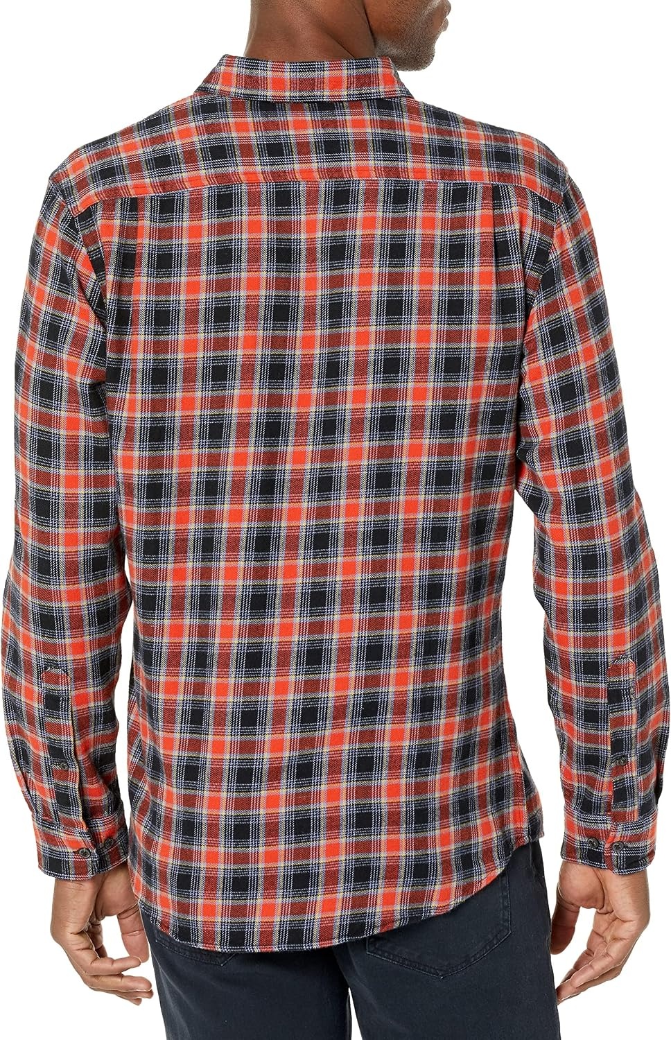 image:imageAmazon Essentials Mens SlimFit Flannel LongSleeve Button Down Shirt TwoPocket 100 Cotton PlaidBlack Orange Plaid