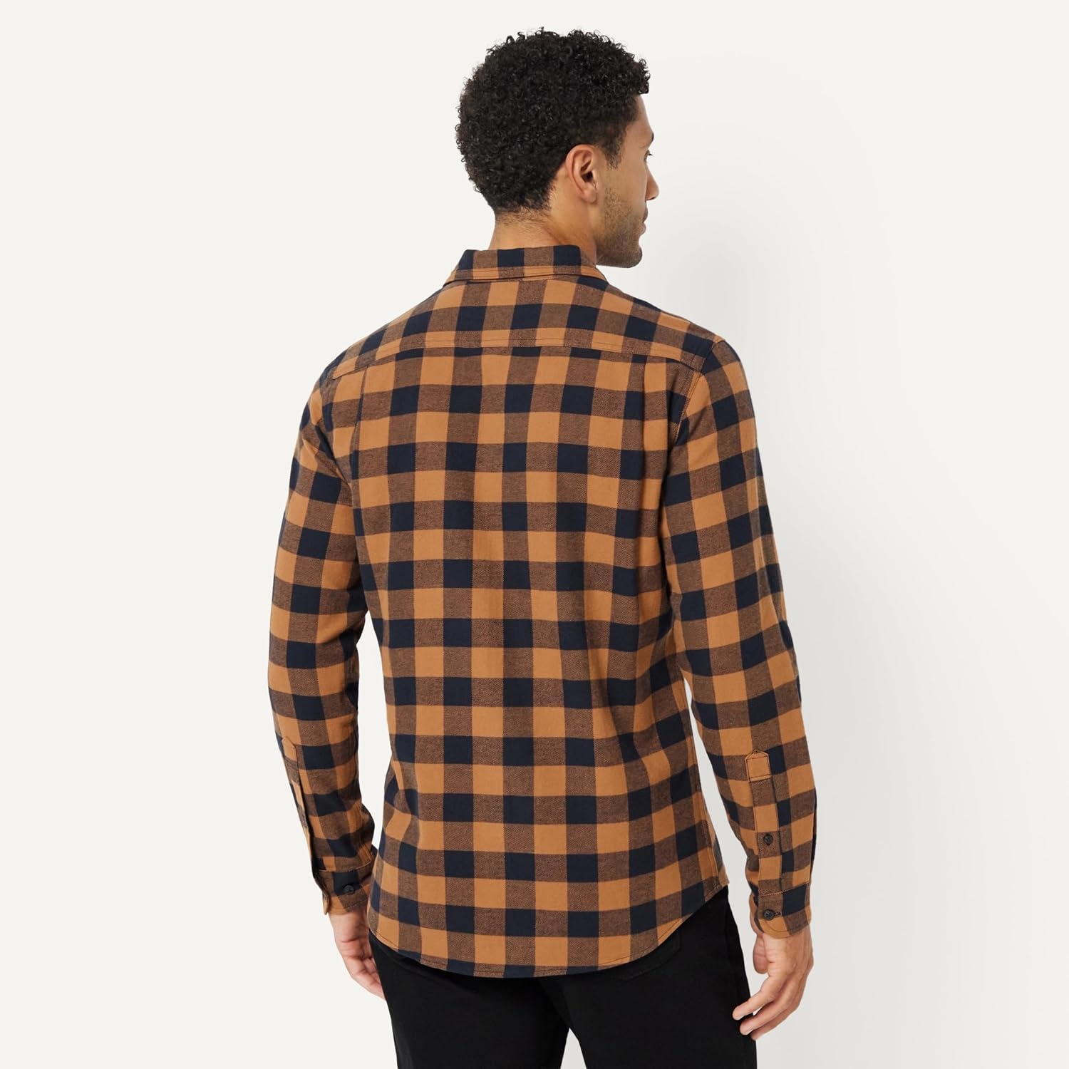 image:imageAmazon Essentials Mens SlimFit Flannel LongSleeve Button Down Shirt TwoPocket 100 Cotton PlaidBlack Toffee Brown Buffalo Check