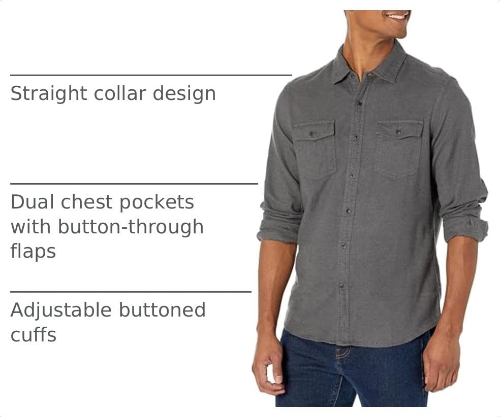 image:imageAmazon Essentials Mens SlimFit Flannel LongSleeve Button Down Shirt TwoPocket 100 Cotton PlaidCharcoal Heather