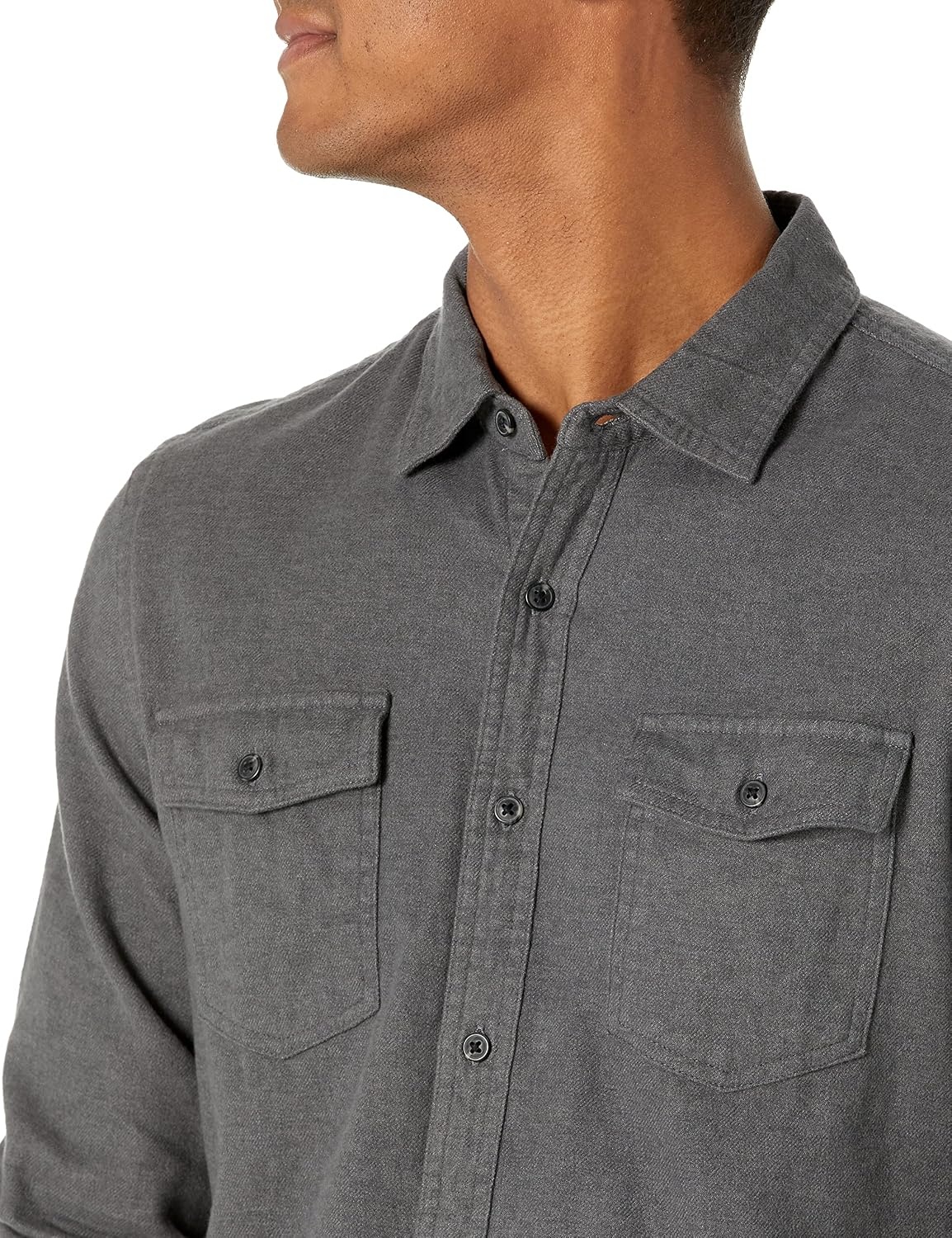 image:imageAmazon Essentials Mens SlimFit Flannel LongSleeve Button Down Shirt TwoPocket 100 Cotton PlaidCharcoal Heather