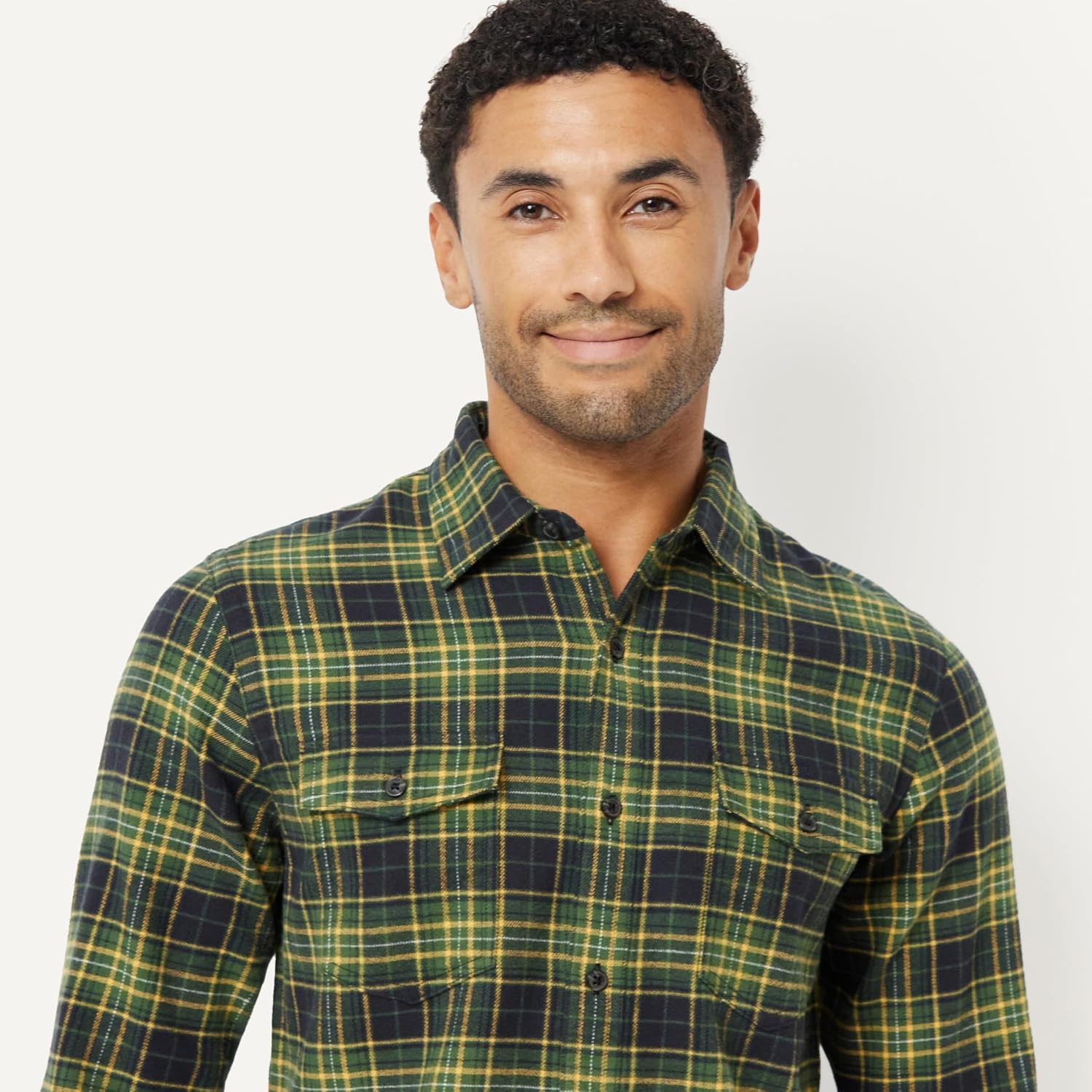 image:imageAmazon Essentials Mens SlimFit Flannel LongSleeve Button Down Shirt TwoPocket 100 Cotton PlaidDark Olive Plaid