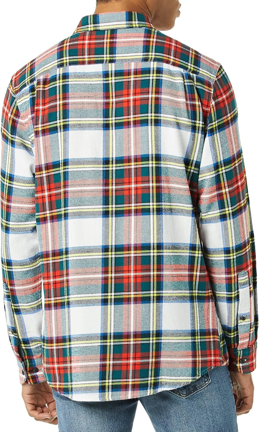 image:imageAmazon Essentials Mens SlimFit Flannel LongSleeve Button Down Shirt TwoPocket 100 Cotton PlaidRed White Tartan Plaid