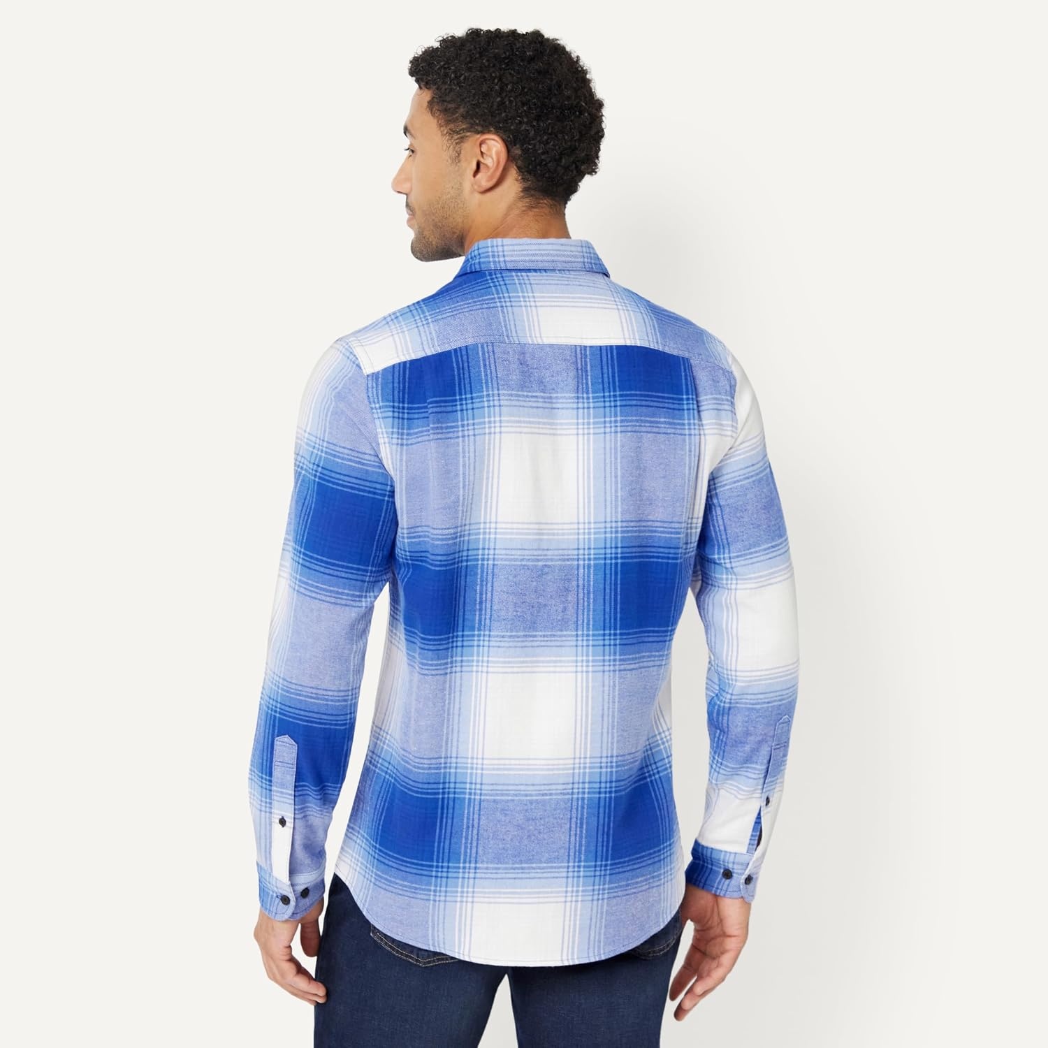 image:imageAmazon Essentials Mens SlimFit Flannel LongSleeve Button Down Shirt TwoPocket 100 Cotton PlaidRoyal Blue Shadow Plaid